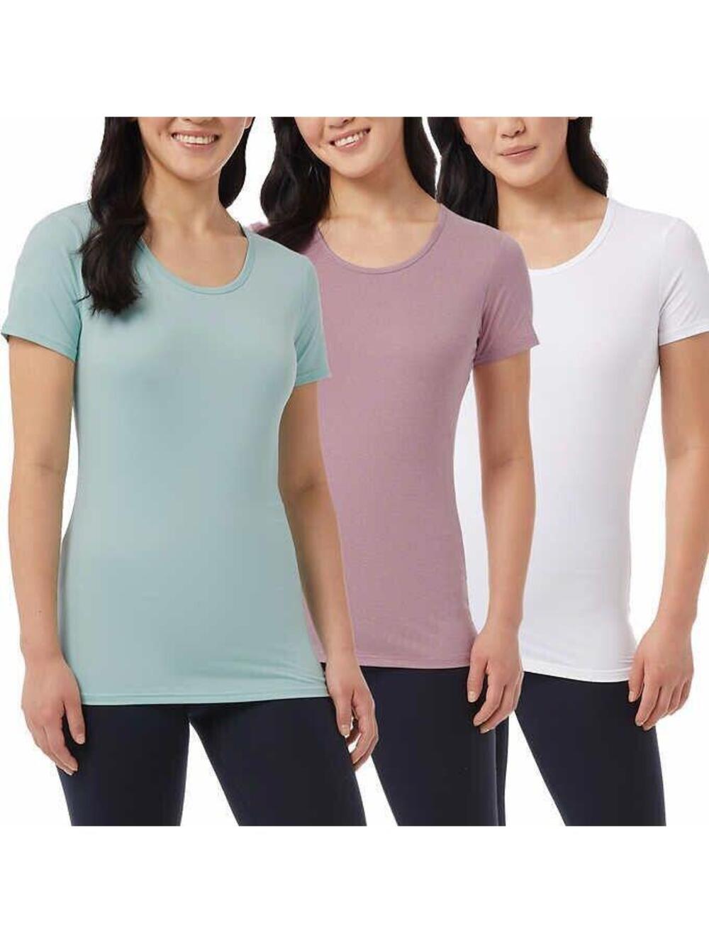 32 Degrees Cool  XXL 3 Pack Short Sleeve Scoop Neck T-Shirts white/teal/purp